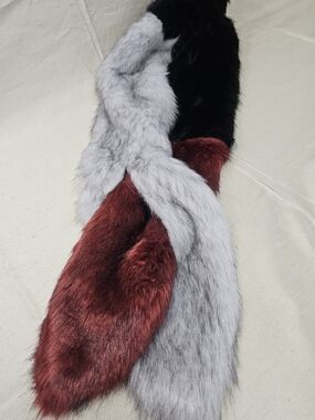 Mark Faux Fur Scarf in Gray, Black & Burgundy